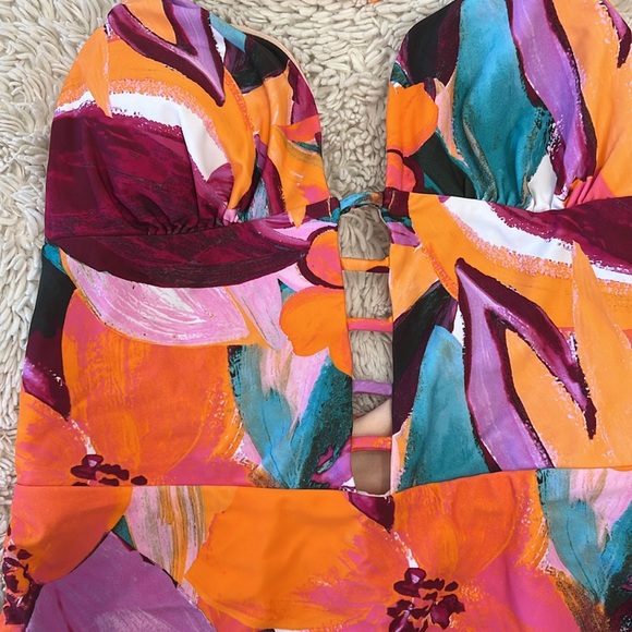 Cupshe onepice swimsuit size large NWT orange pink floral print - Picture 2 of 4